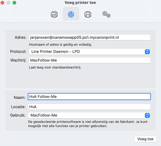 Uitputting roestvrij Raak verstrikt Install the Follow-Me printer for Mac OS X (10.11 and higher) – Canon Help  Center